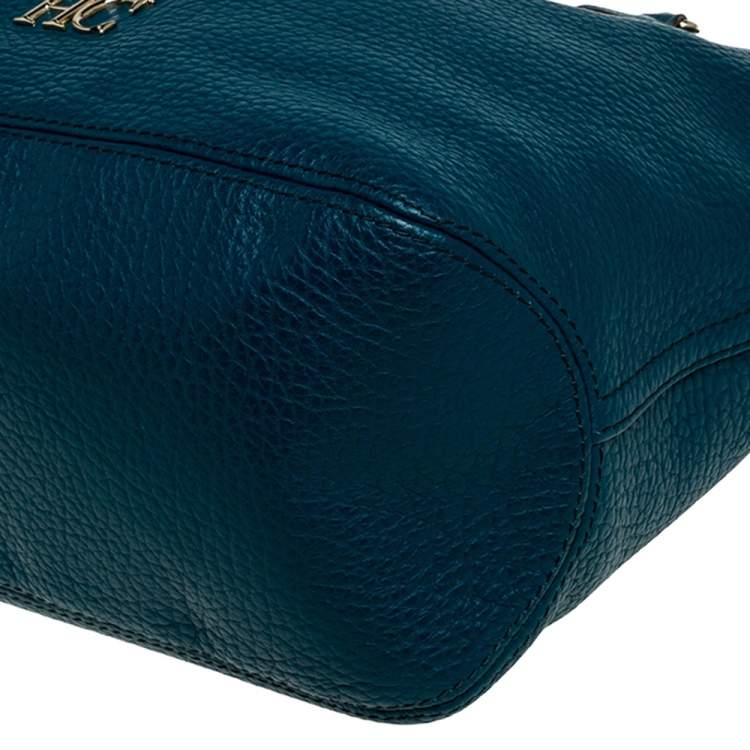 Pre Owned Carolina Herrera Dark Green Leather Tassel Zip Tote