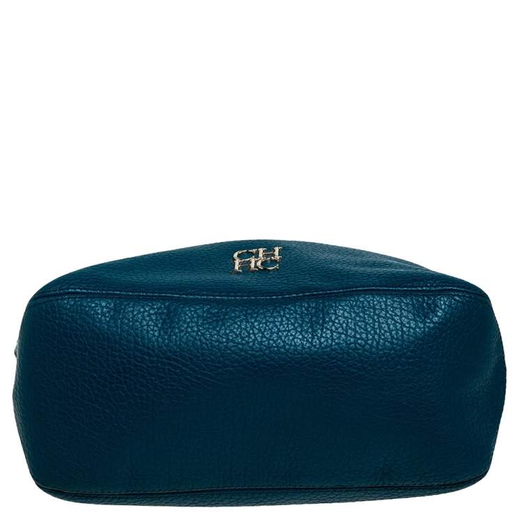 Pre Owned Carolina Herrera Dark Green Leather Tassel Zip Tote