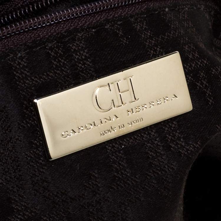 Pre Owned Carolina Herrera Dark Green Leather Tassel Zip Tote