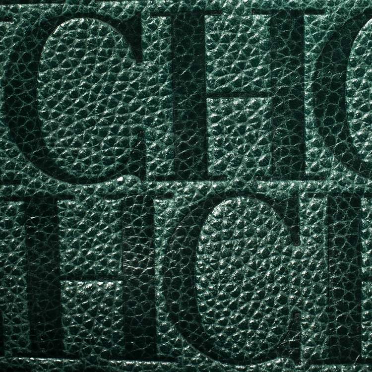 Pre Owned Carolina Herrera Green Leather Flap Tote