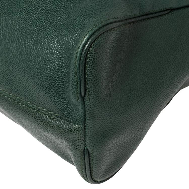 Pre Owned Carolina Herrera Green Leather Flap Tote