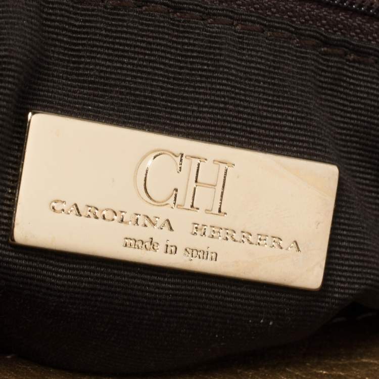 Pre Owned Carolina Herrera Gold Monogram Leather Audrey Shoulder Bag