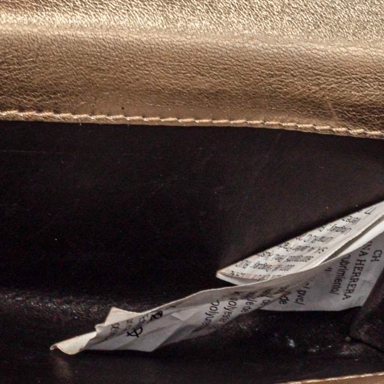 Pre Owned Carolina Herrera Gold/Beige Monogram Coated Canvas and Leather Flap Compact Wallet