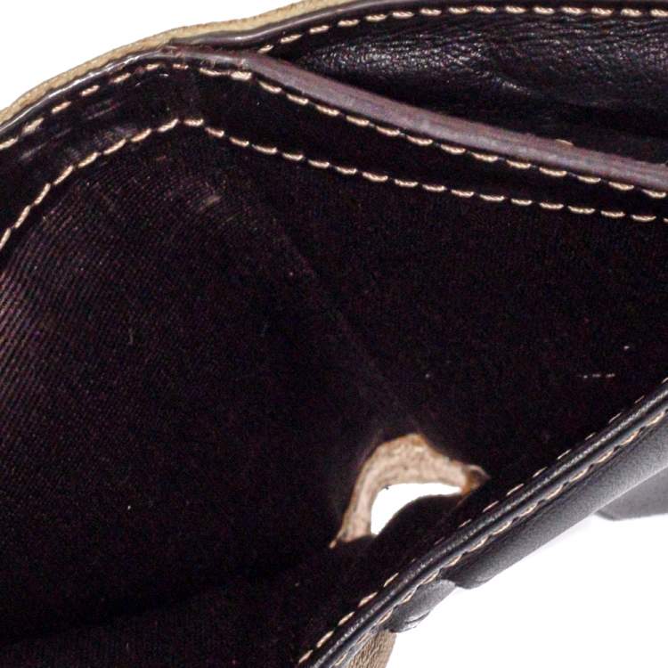 Pre Owned Carolina Herrera Gold/Beige Monogram Coated Canvas and Leather Flap Compact Wallet