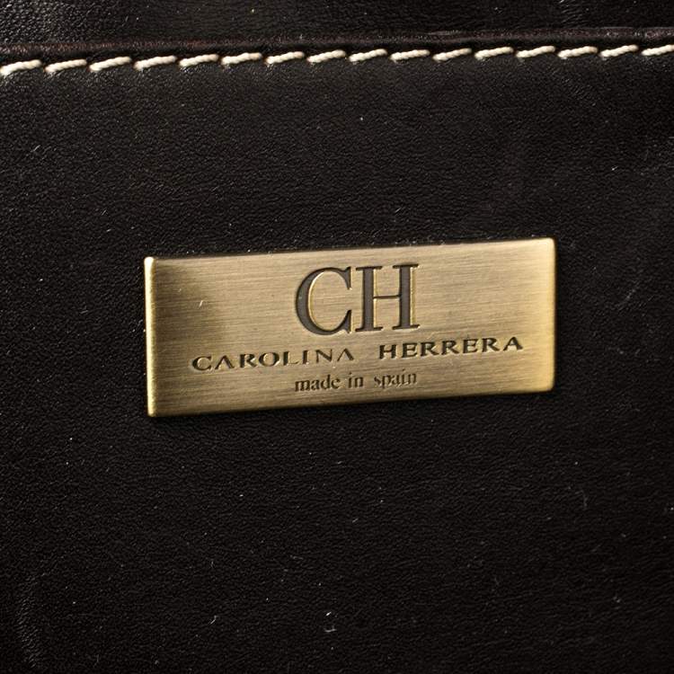 Pre Owned Carolina Herrera Dark Brown Monogram Embossed Leather Shopper Tote