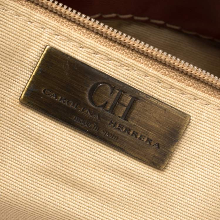 Pre Owned Carolina Herrera Red Quilted Monogram Coated Canvas Chain Tote