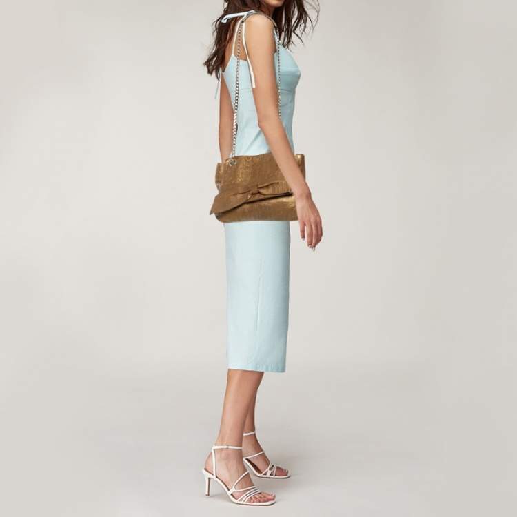 Pre Owned Carolina Herrera Gold Monogram Leather Audrey Shoulder Bag