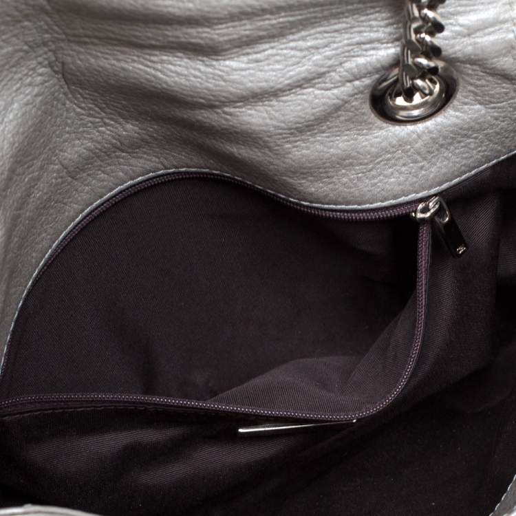 Pre Owned Carolina Herrera Silver Monogram Leather Audrey Shoulder Bag