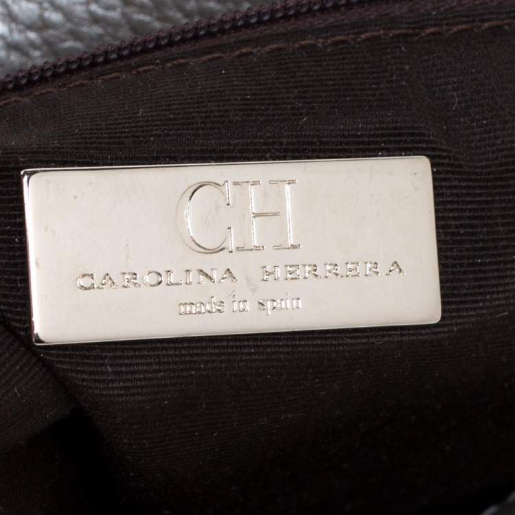 Pre Owned Carolina Herrera Silver Monogram Leather Audrey Shoulder Bag