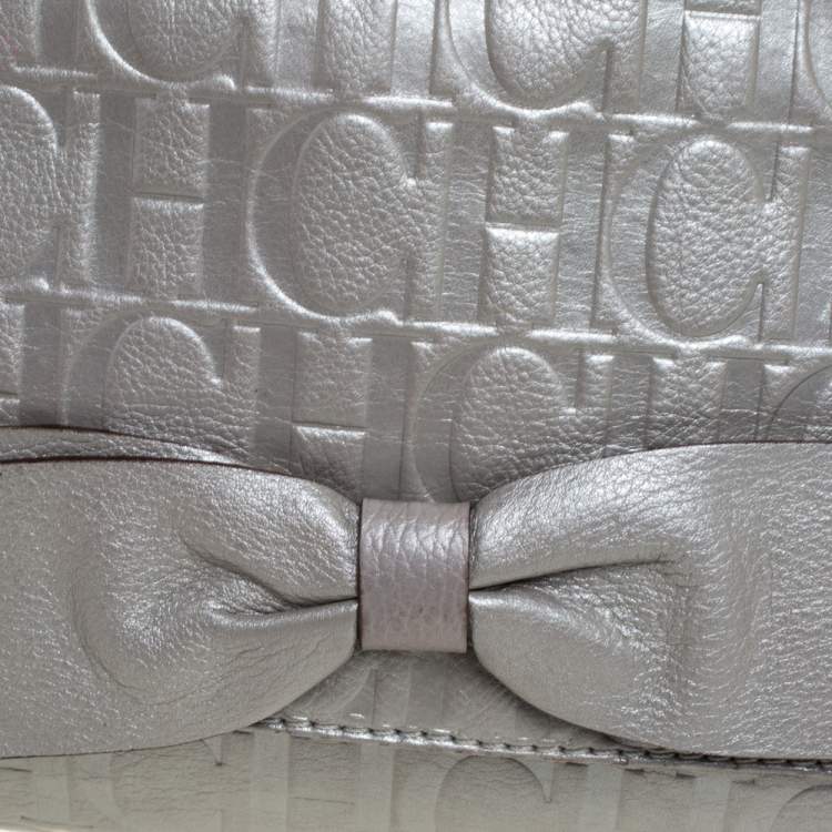 Pre Owned Carolina Herrera Silver Monogram Leather Audrey Shoulder Bag