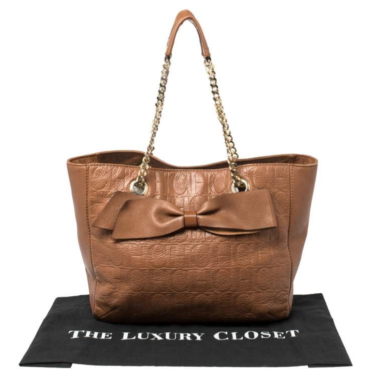 Pre Owned Carolina Herrera Brown Monogram Leather Audrey Tote 