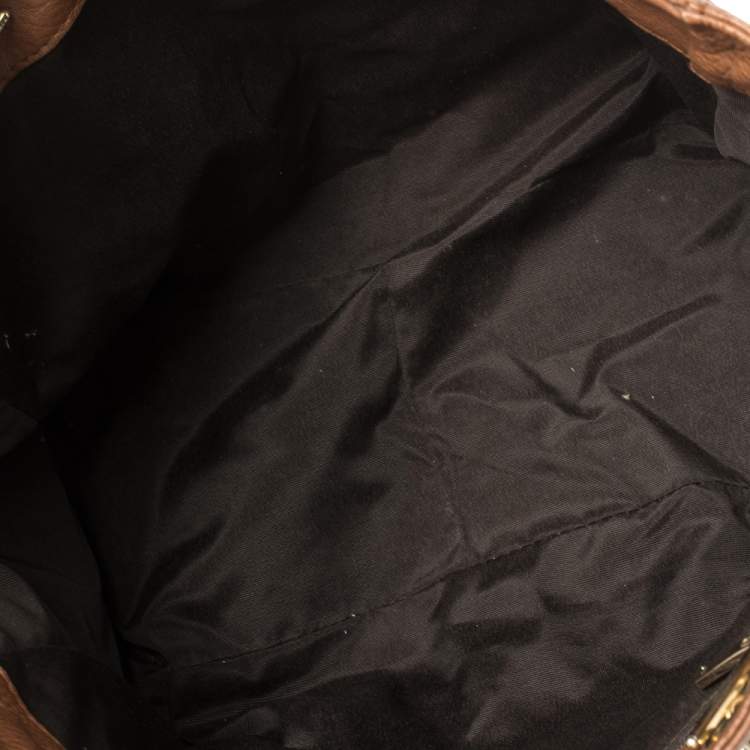 Pre Owned Carolina Herrera Brown Monogram Leather Audrey Tote 