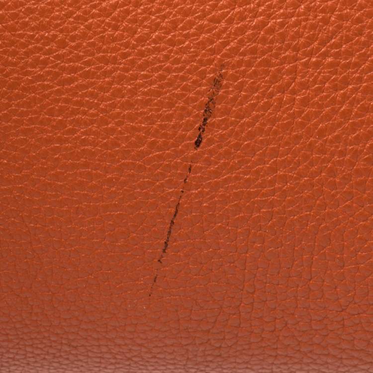 Pre Owned Carolina Herrera Burnt Orange Grained Leather Flap Tote