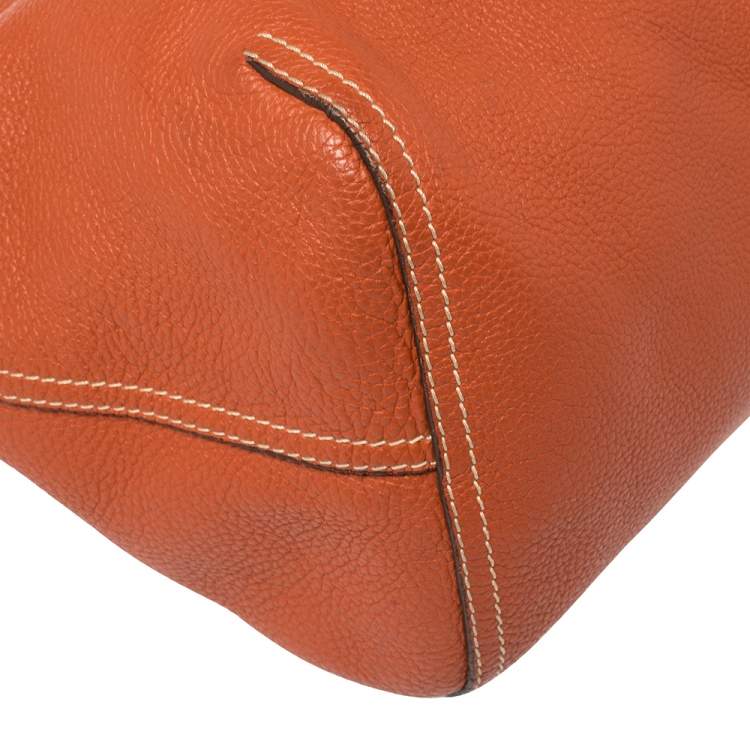 Pre Owned Carolina Herrera Burnt Orange Grained Leather Flap Tote