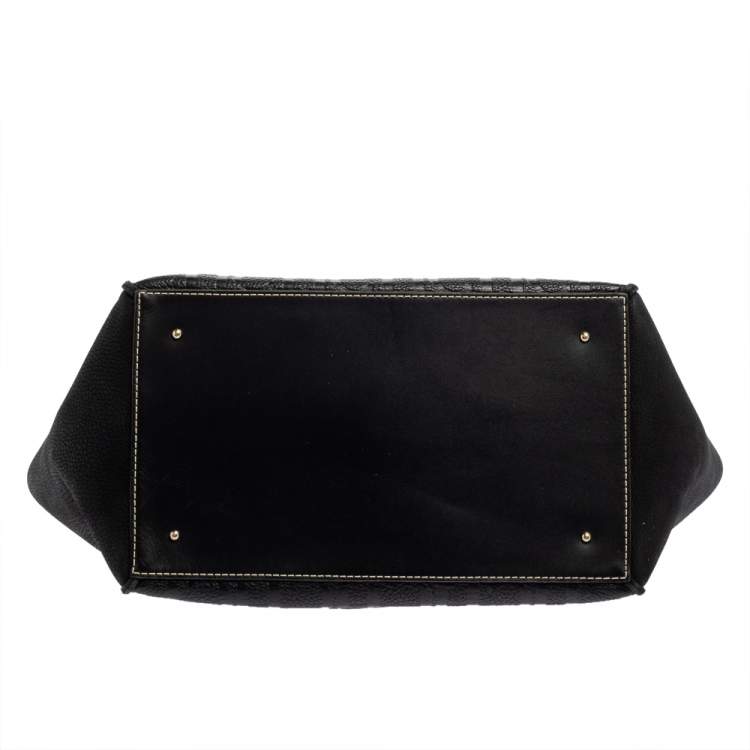 Pre Owned Carolina Herrera Black Monogram Embossed Leather Vendome Tote