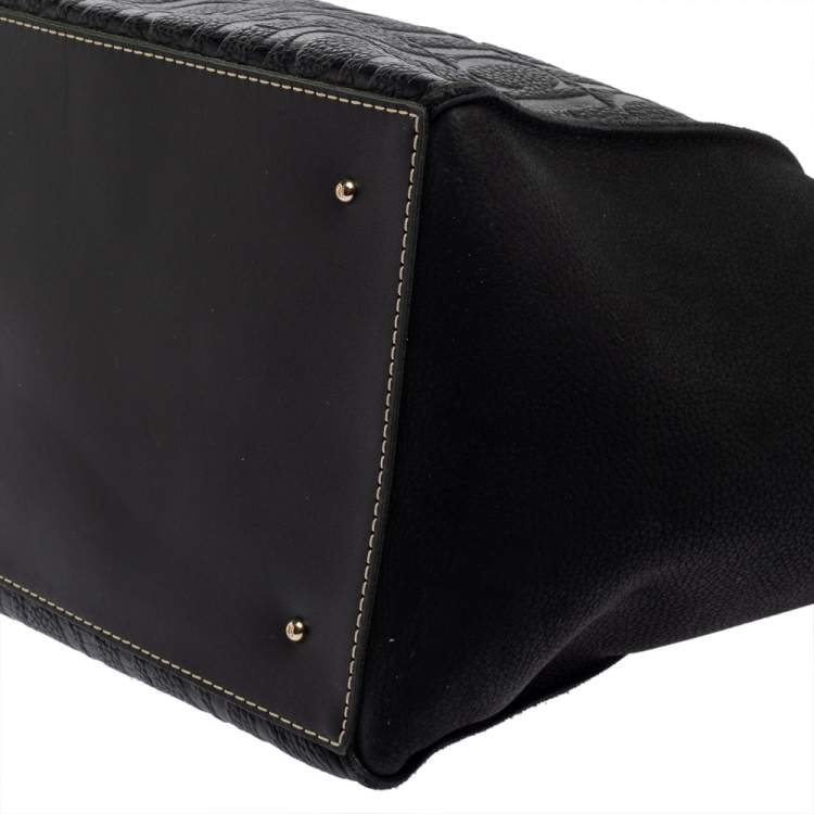 Pre Owned Carolina Herrera Black Monogram Embossed Leather Vendome Tote