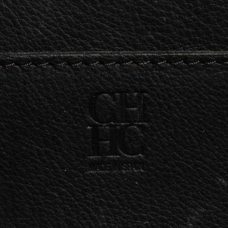 Pre Owned Carolina Herrera Black Monogram Embossed Leather Vendome Tote