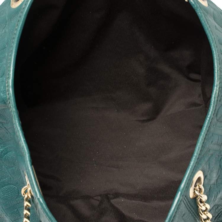 Pre Owned Carolina Herrera Green Monogram Leather Chain Hobo