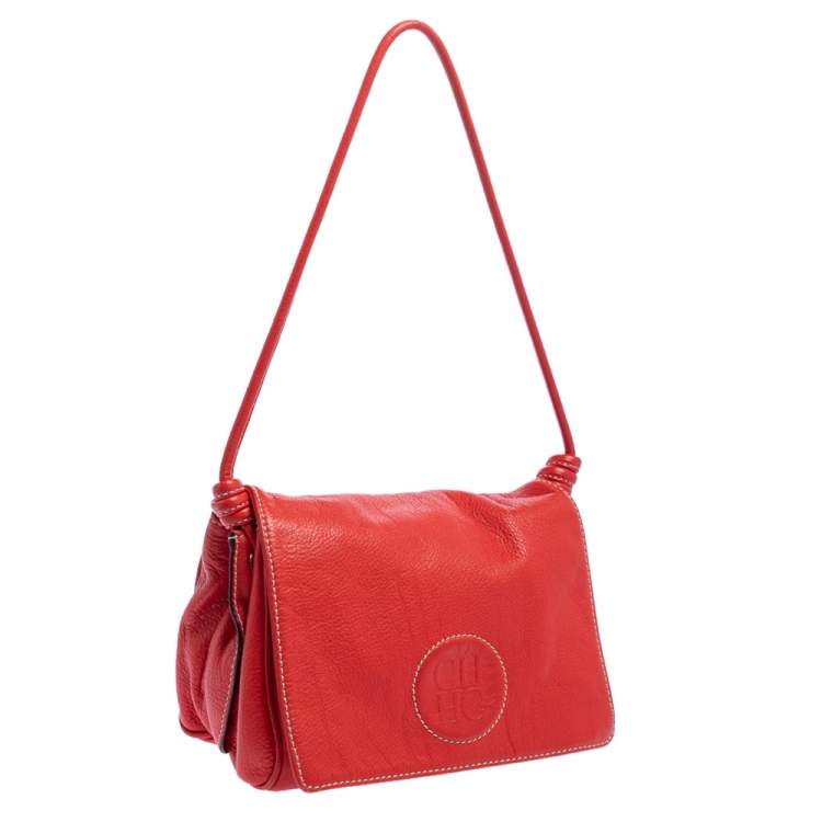 Pre Owned Carolina Herrera Red Leather Flap Shoulder Bag