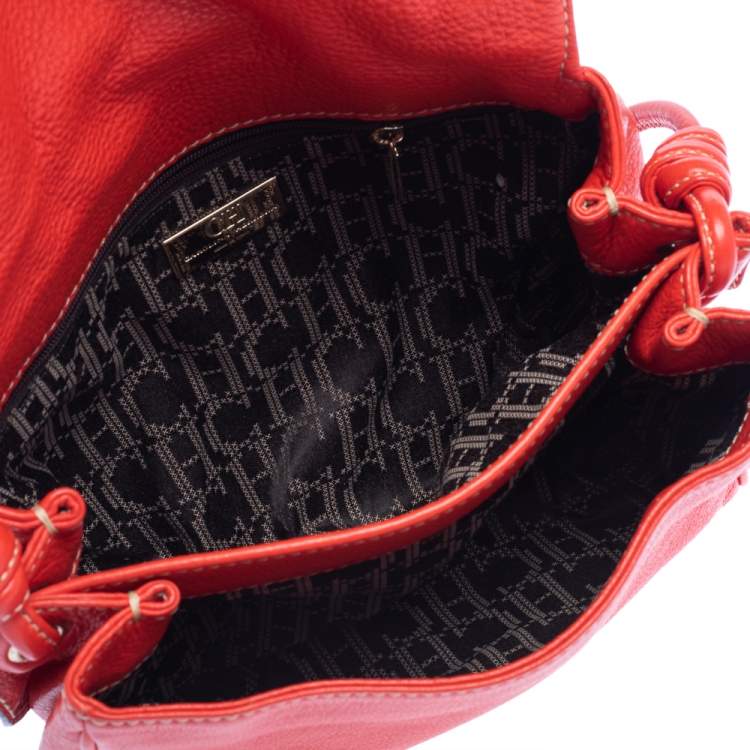 Pre Owned Carolina Herrera Red Leather Flap Shoulder Bag