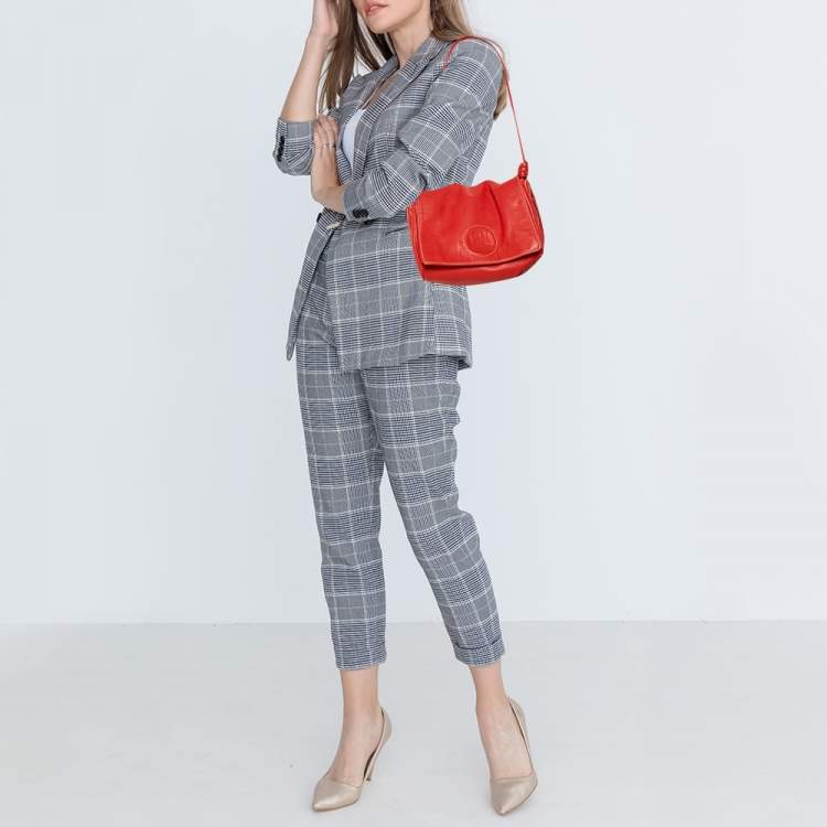 Pre Owned Carolina Herrera Red Leather Flap Shoulder Bag