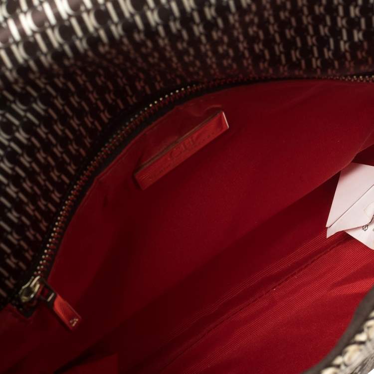 Pre Owned Carolina Herrera Multicolor Monogram Satin and Leather Top Handle Bag