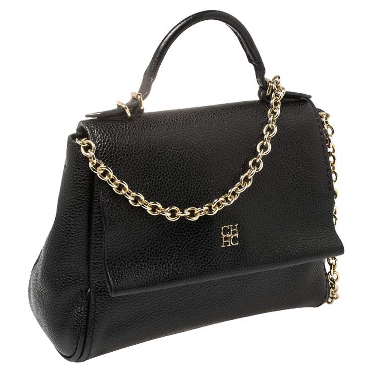 Pre Owned Carolina Herrera Black Leather Minueto Top Handle Bag
