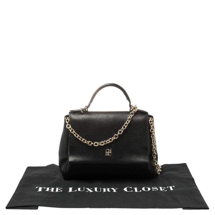 Pre Owned Carolina Herrera Black Leather Minueto Top Handle Bag