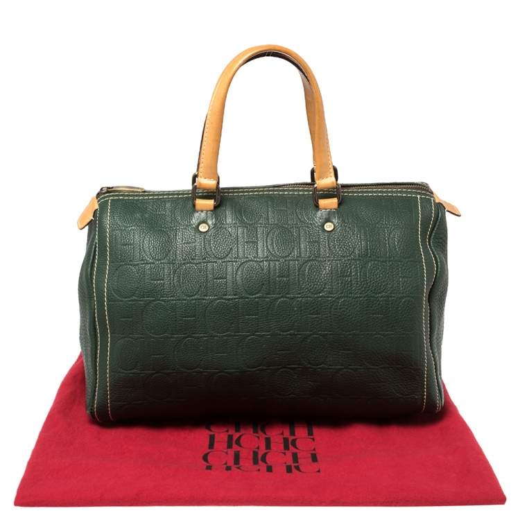 Pre Owned Carolina Herrera Green Monogram Leather large Andy Boston Bag