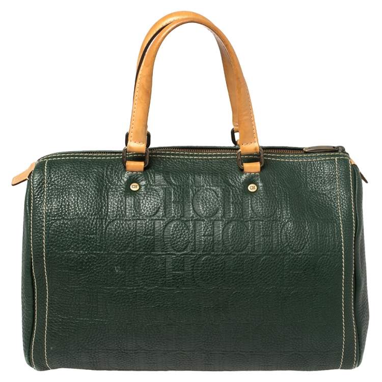Pre Owned Carolina Herrera Green Monogram Leather large Andy Boston Bag