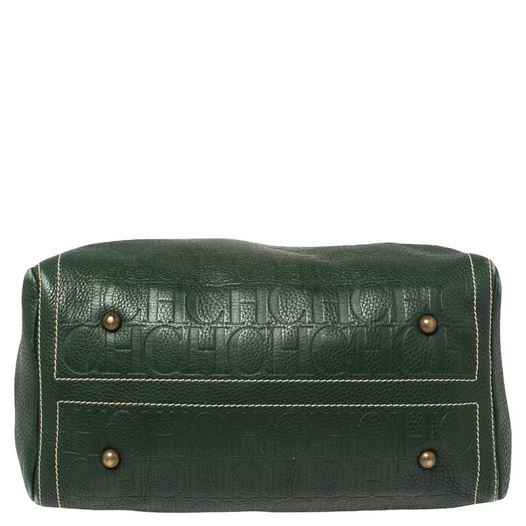 Pre Owned Carolina Herrera Green Monogram Leather large Andy Boston Bag