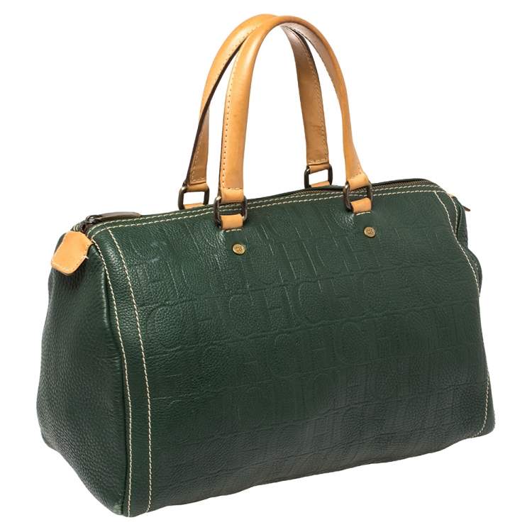 Pre Owned Carolina Herrera Green Monogram Leather large Andy Boston Bag