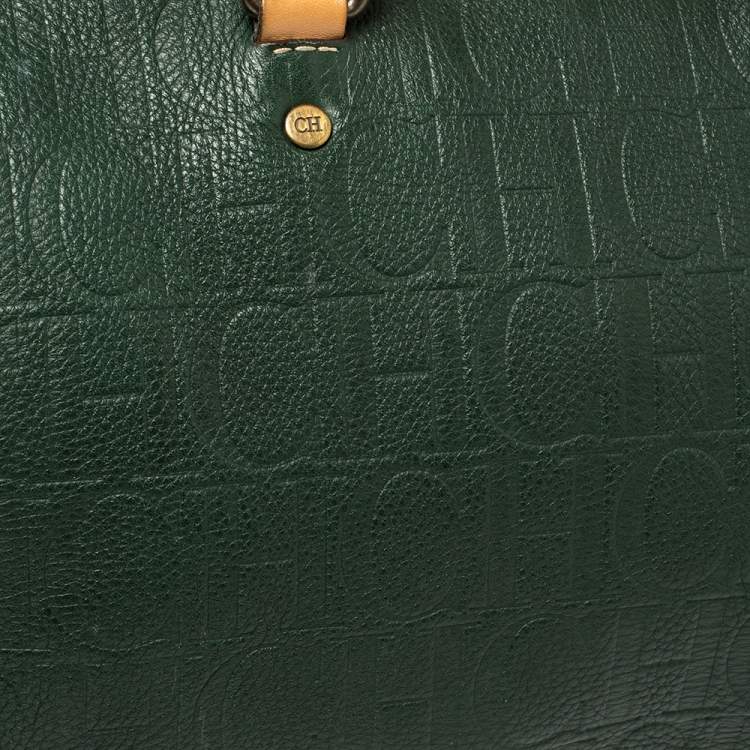 Pre Owned Carolina Herrera Green Monogram Leather large Andy Boston Bag