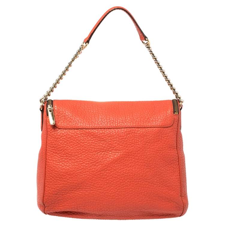 Pre Owned Carolina Herrera Orange Leather Zip Hobo