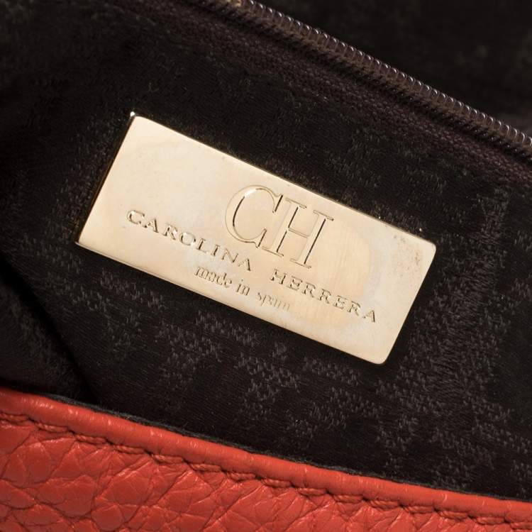 Pre Owned Carolina Herrera Orange Leather Zip Hobo