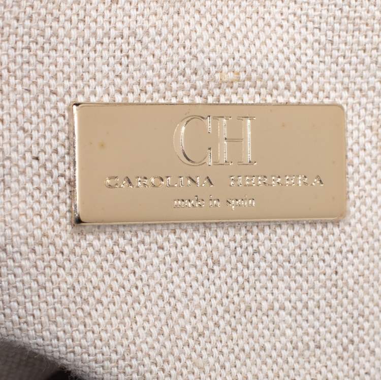Pre Owned Carolina Herrera Brown Embossed Suede and Leather Bow Bucket Bag