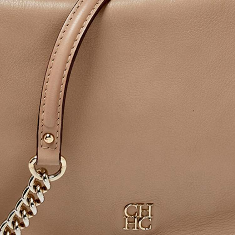 Pre Owned Carolina Herrera Beige Leather New Baltazar Flap Shoulder Bag