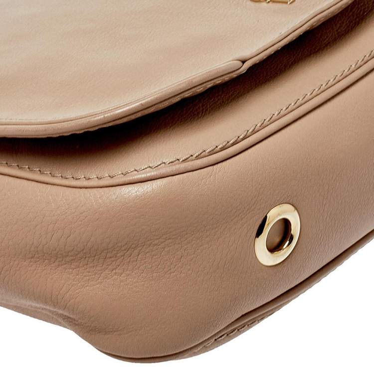 Pre Owned Carolina Herrera Beige Leather New Baltazar Flap Shoulder Bag