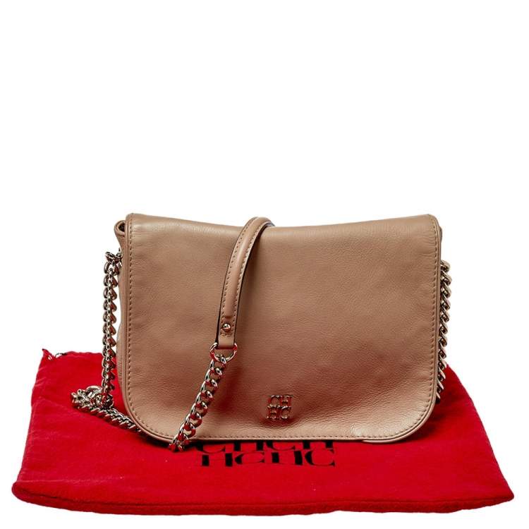 Pre Owned Carolina Herrera Beige Leather New Baltazar Flap Shoulder Bag