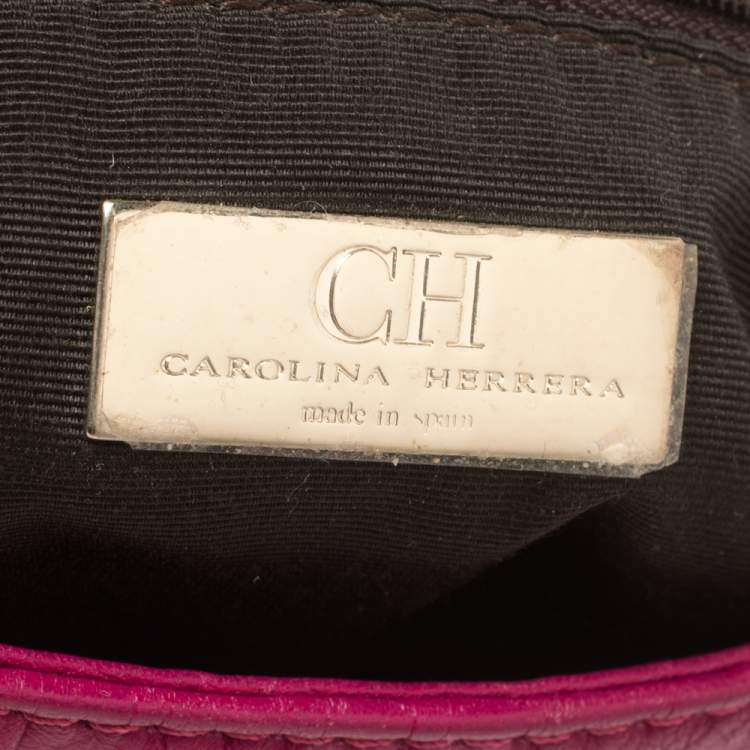 Pre Owned Carolina Herrera Fuchsia Monogram Leather Audrey Shoulder Bag