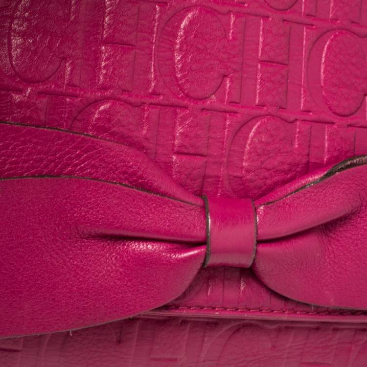 Pre Owned Carolina Herrera Fuchsia Monogram Leather Audrey Shoulder Bag