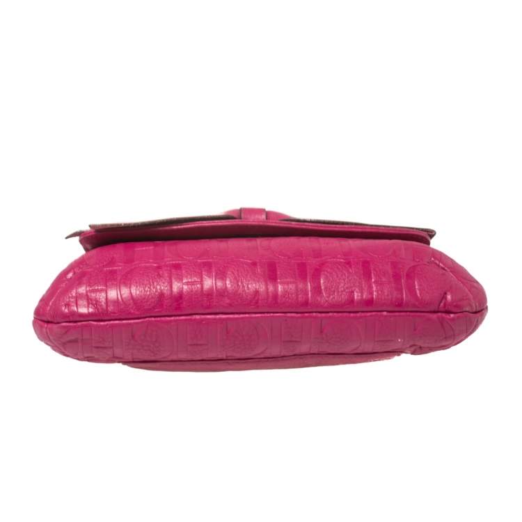 Pre Owned Carolina Herrera Fuchsia Monogram Leather Audrey Shoulder Bag