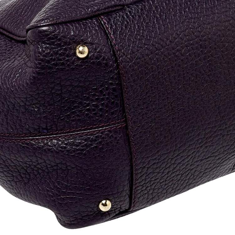 Pre Owned Carolina Herrera Dark Purple Grained Leather Boston Bag