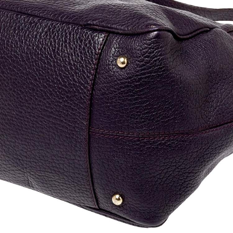 Pre Owned Carolina Herrera Dark Purple Grained Leather Boston Bag