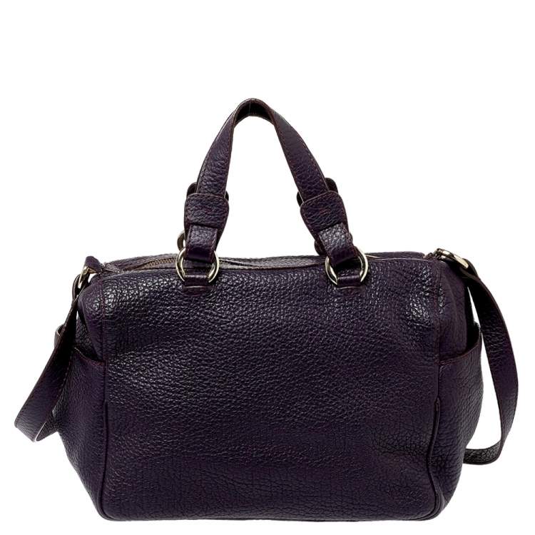 Pre Owned Carolina Herrera Dark Purple Grained Leather Boston Bag