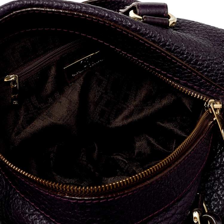 Pre Owned Carolina Herrera Dark Purple Grained Leather Boston Bag