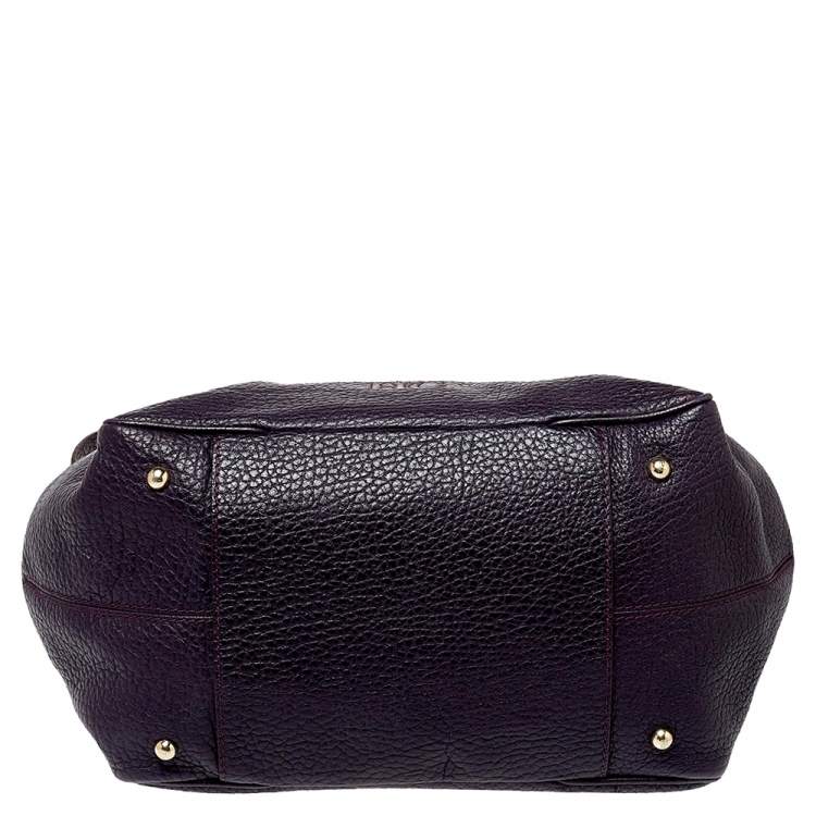 Pre Owned Carolina Herrera Dark Purple Grained Leather Boston Bag