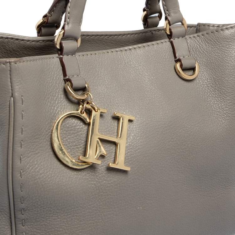 Pre Owned Carolina Herrera Grey Leather Charm Tote