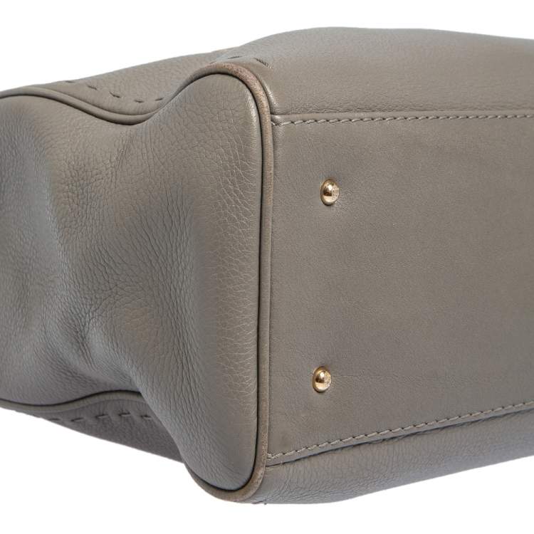 Pre Owned Carolina Herrera Grey Leather Charm Tote