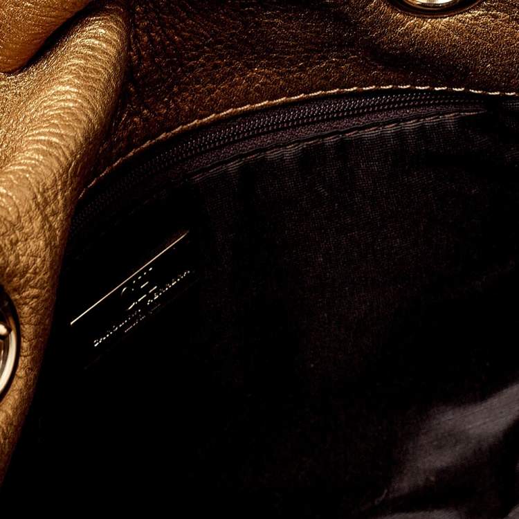 Pre Owned Carolina Herrera Gold Monogram Leather Audrey Shoulder Bag